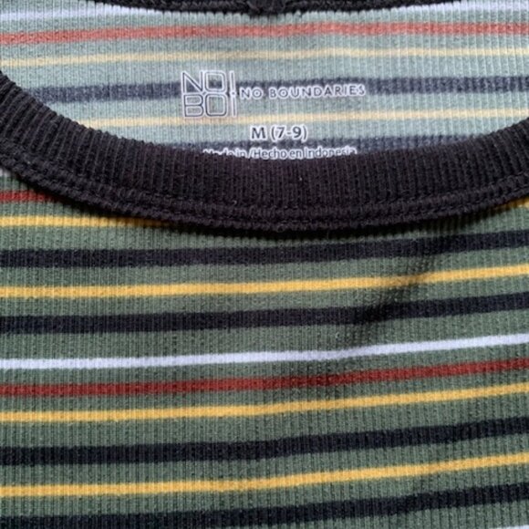 No Boundaries Ribbed Striped Ringer Tee | Green Yellow Black | Size M (7–9) - Picture 3 of 7